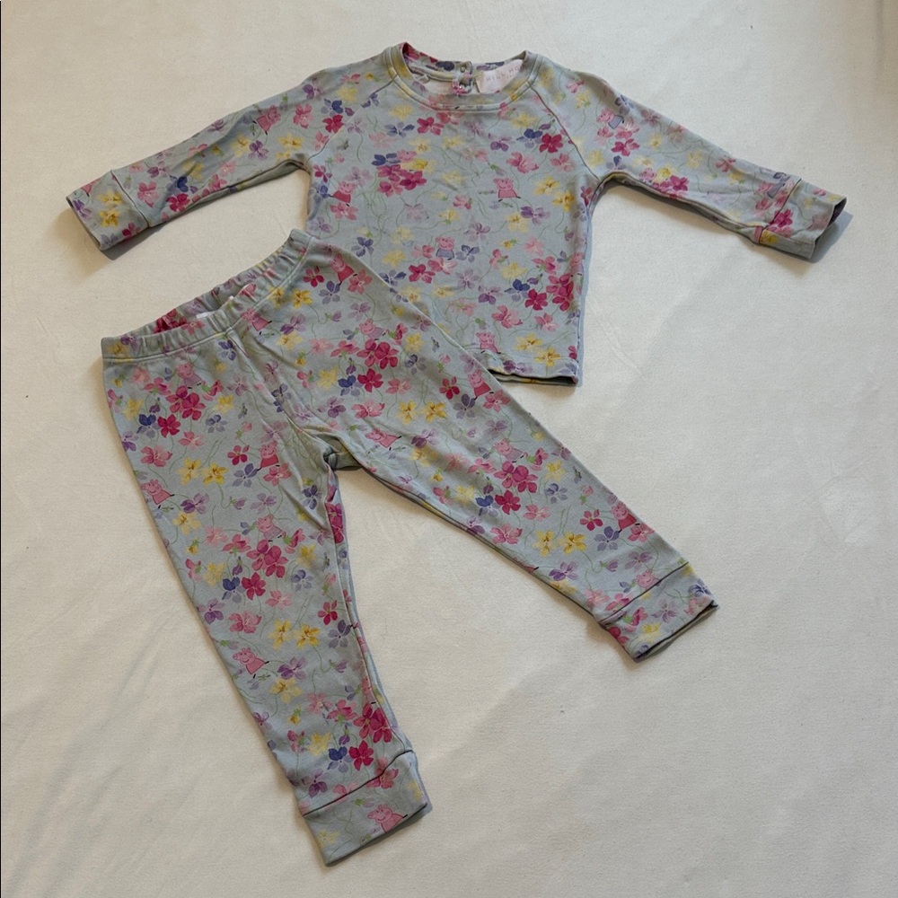 Hill House Peppa Pig Floral Kids Pajama Set - Blue and Pink Size 18-24 Months